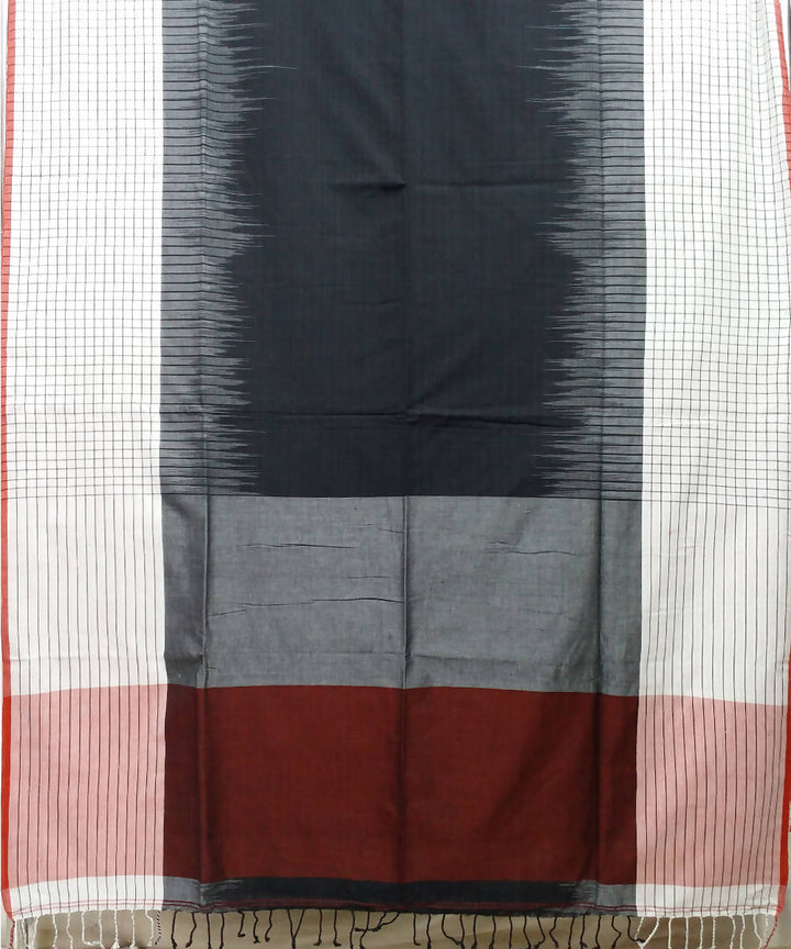 Black white Handspun Handwoven Cotton Saree