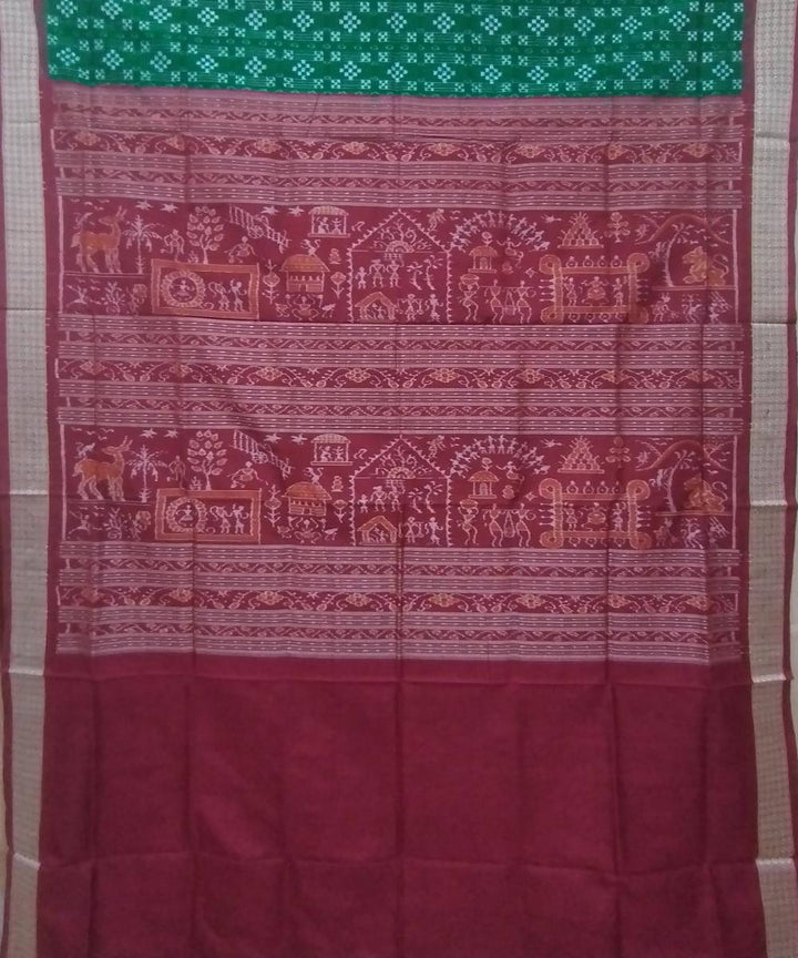 Dark green maroon silk handloom sambalpuri saree