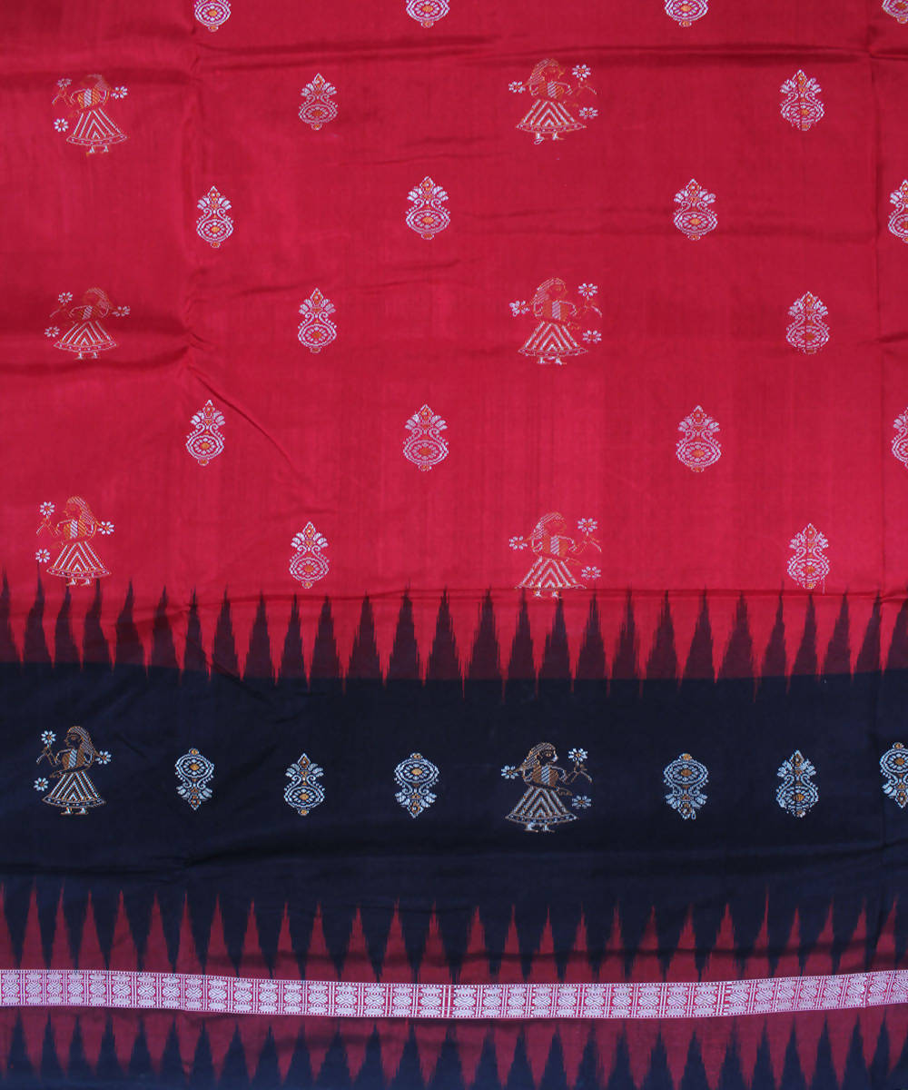 Handloom Bomkai Silk Red Black Saree