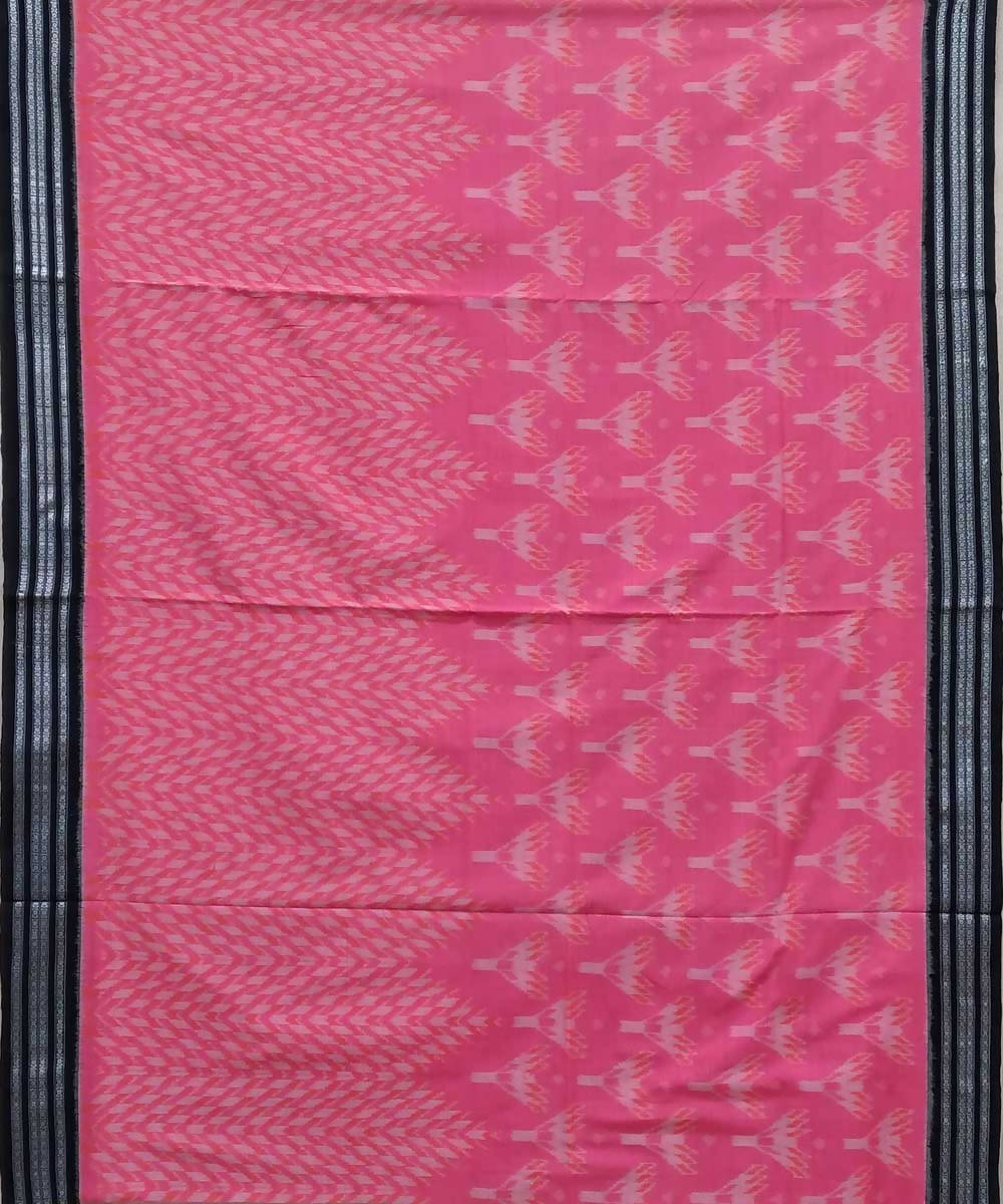 Pink black handwoven nuapatana ikat cotton saree