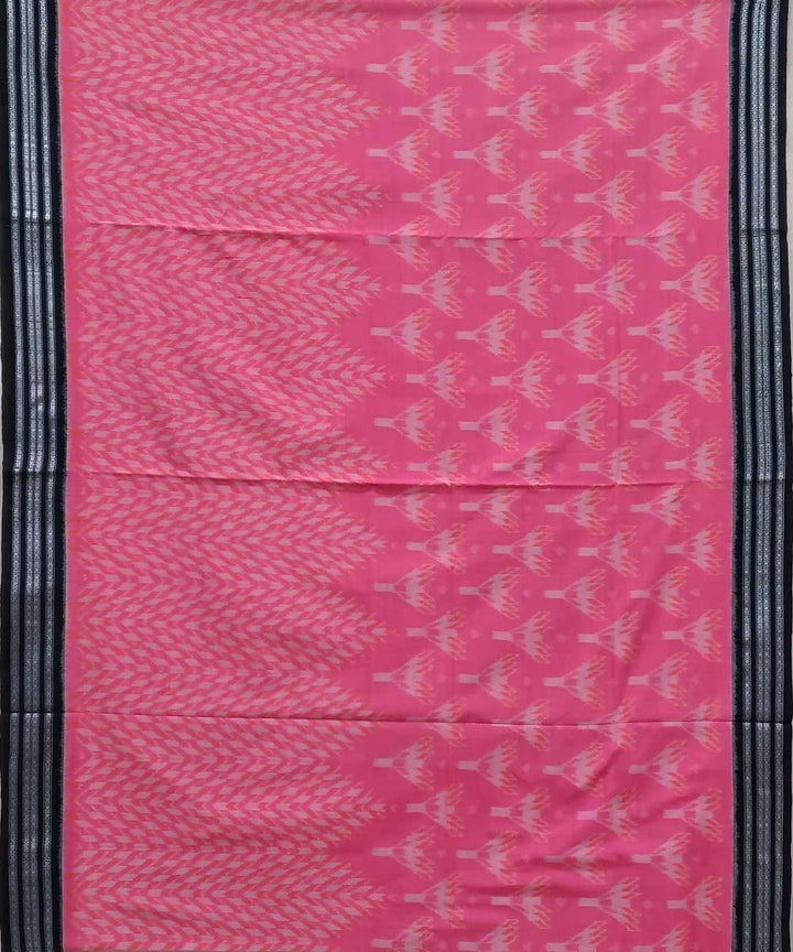 Pink black handwoven nuapatana ikat cotton saree