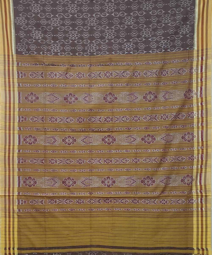 Antique bronze mustard handwoven cotton ikat nuapatna saree