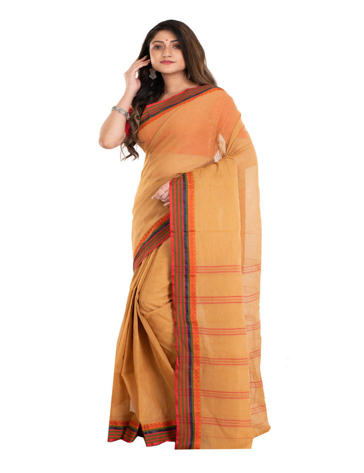 Light orange bengal cotton handwoven saree