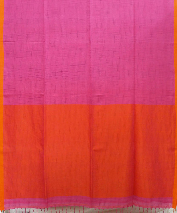 Pink Orange Handwoven Mulmul Cotton Saree