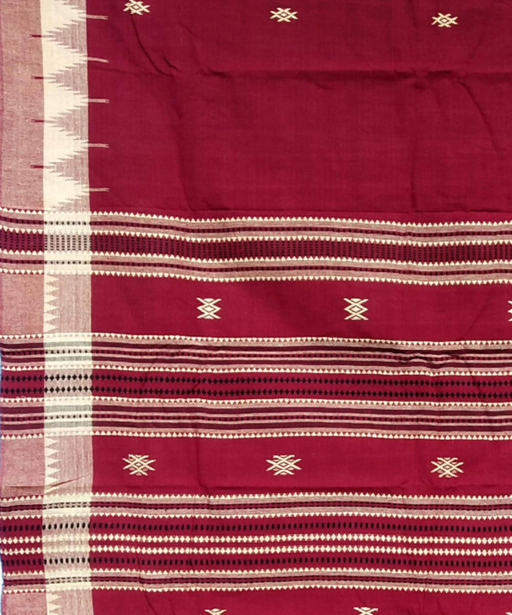 Orange black handwoven coarse cotton kotpad saree