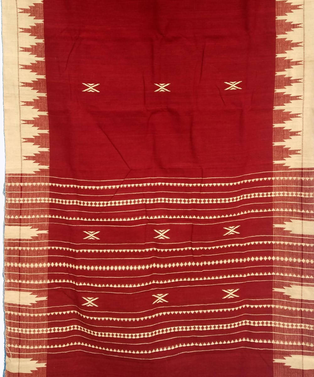Maroon and white handwoven coarse cotton kotpad stole