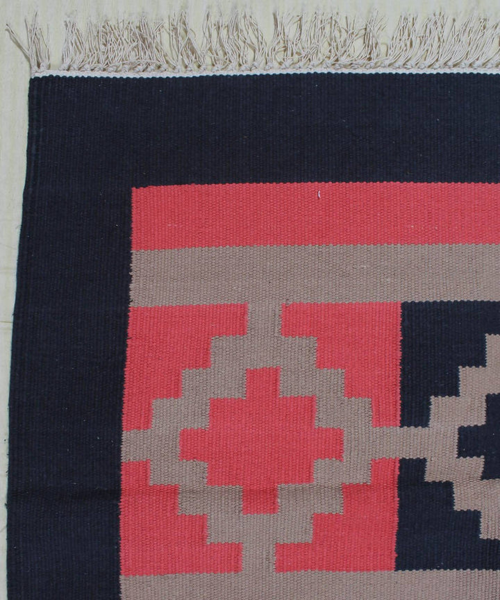 Pink and Black Handwoven Cotton Dhurrie