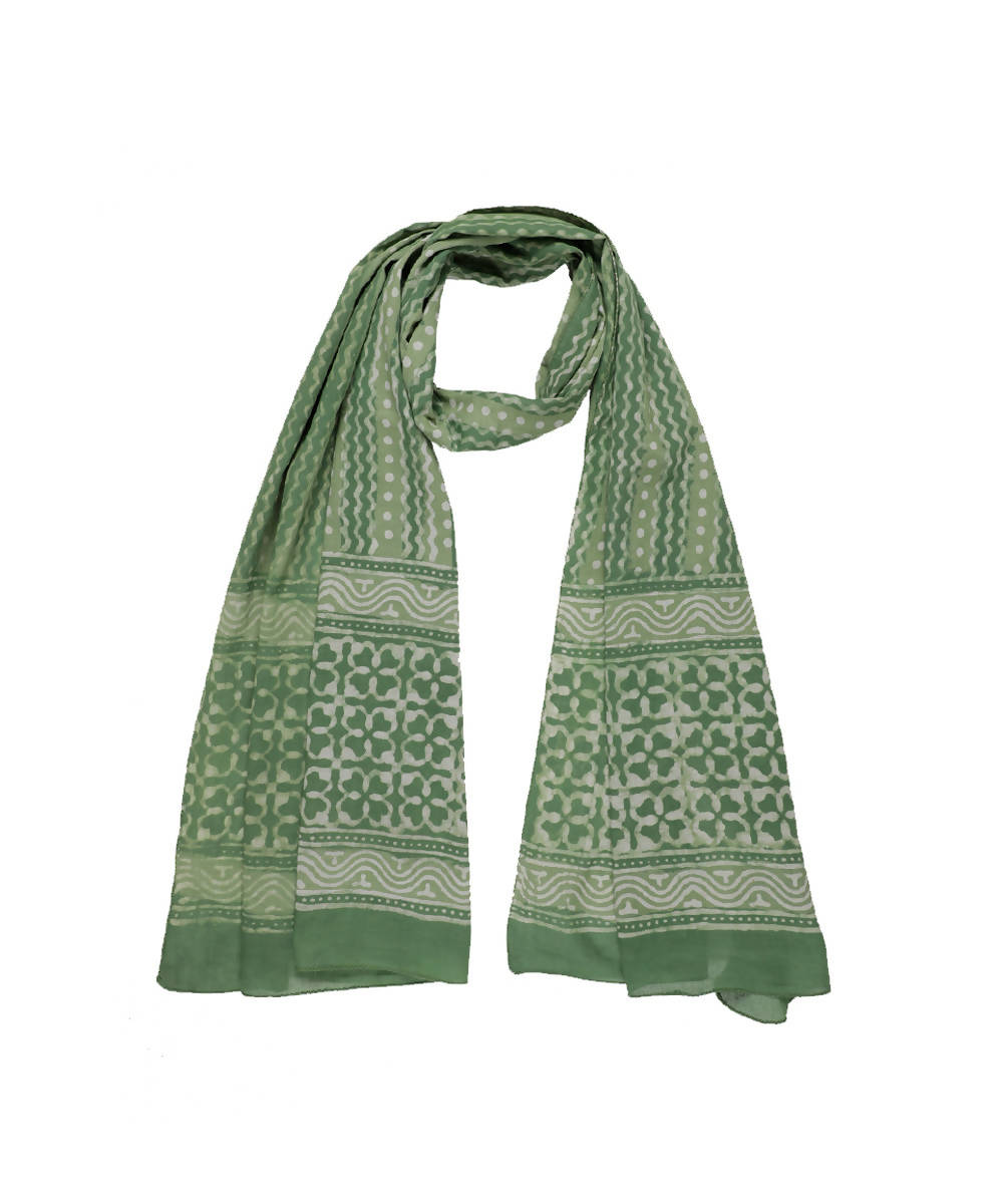 Dabu handblock print light green mul cotton stole