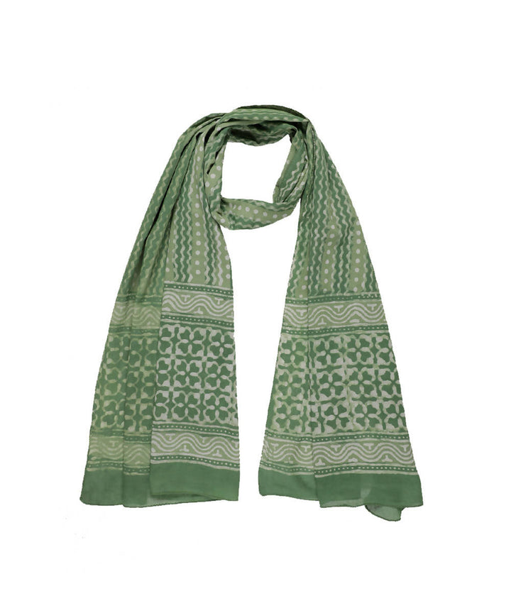 Dabu handblock print light green mul cotton stole