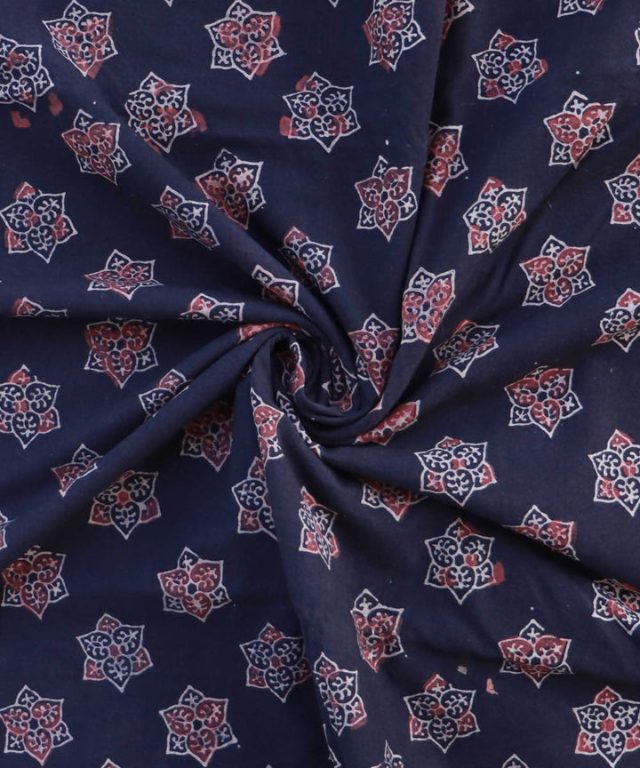 Navy blue red natural dye hand block printed cotton fabric