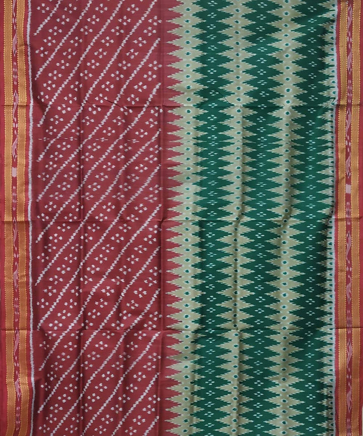 Burgundy bottle green handwoven silk khandua saree