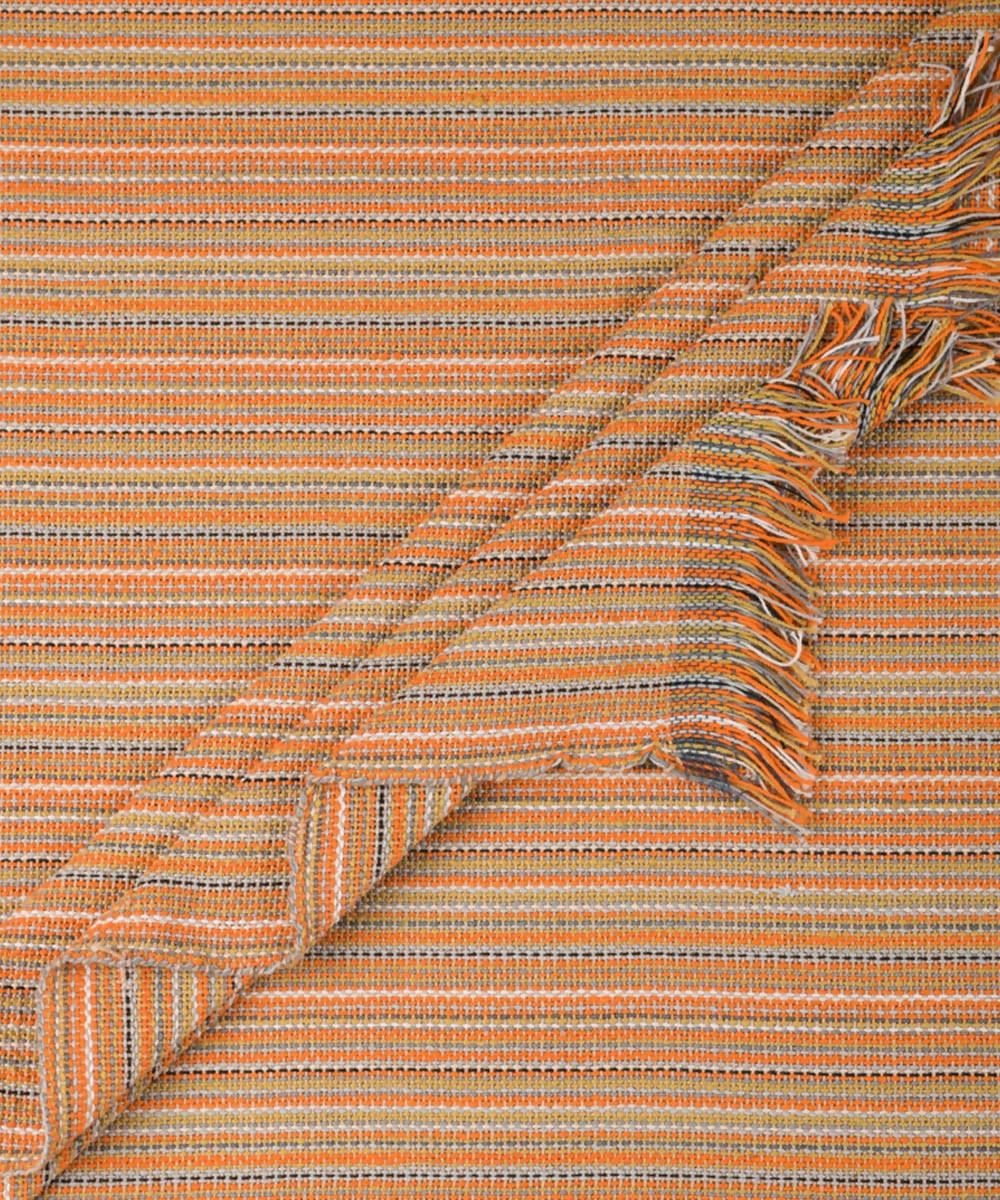 Orange handwoven cotton striped upholstery fabric