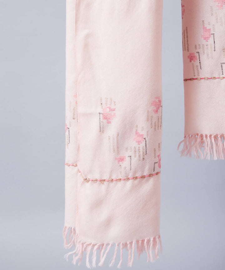 Light pink handwoven panchachuli wool lambswool stole