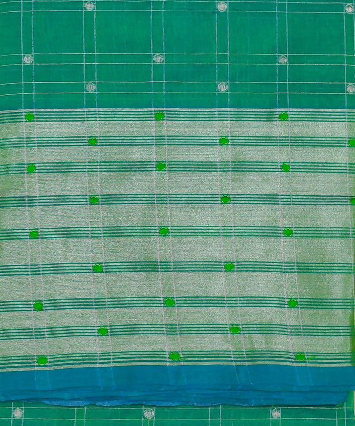 Blue Green Batani Butta Zari Checks Handwoven Sico Venkatagiri Saree