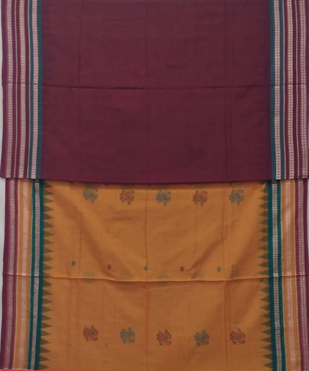 Golden mustard handwoven bomkai cotton saree