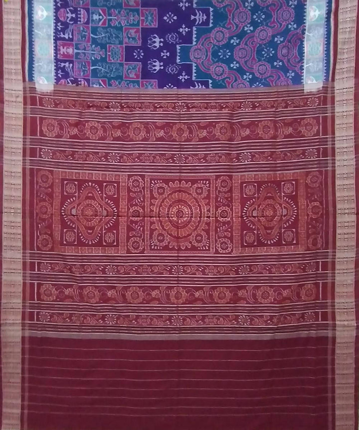 Multicolour maroon handwoven cotton sambalpuri saree