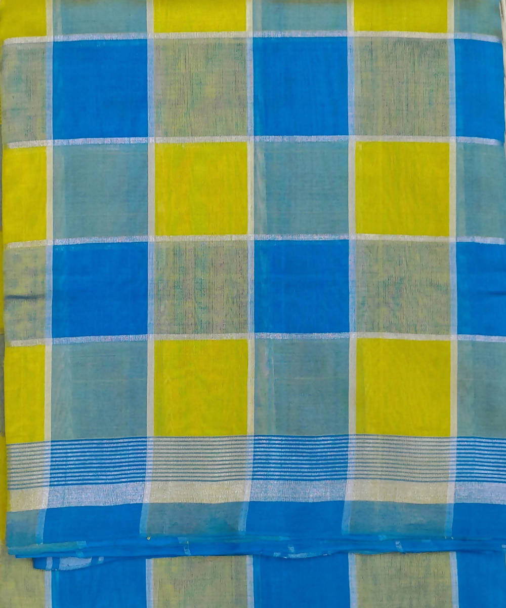 Blue yellow checks Handwoven Sico Venkatagiri Saree