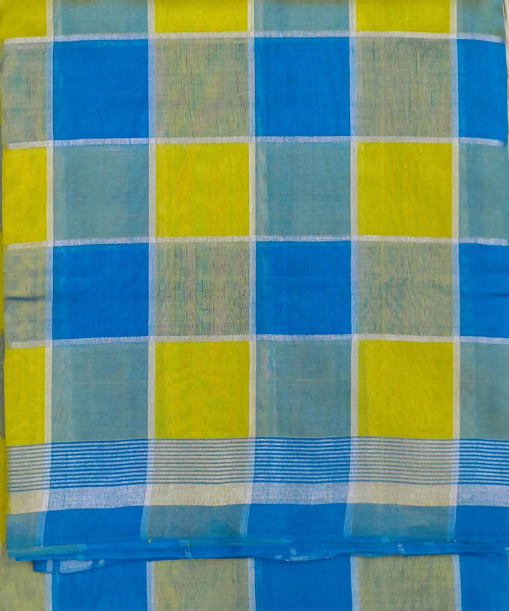 Blue yellow checks Handwoven Sico Venkatagiri Saree