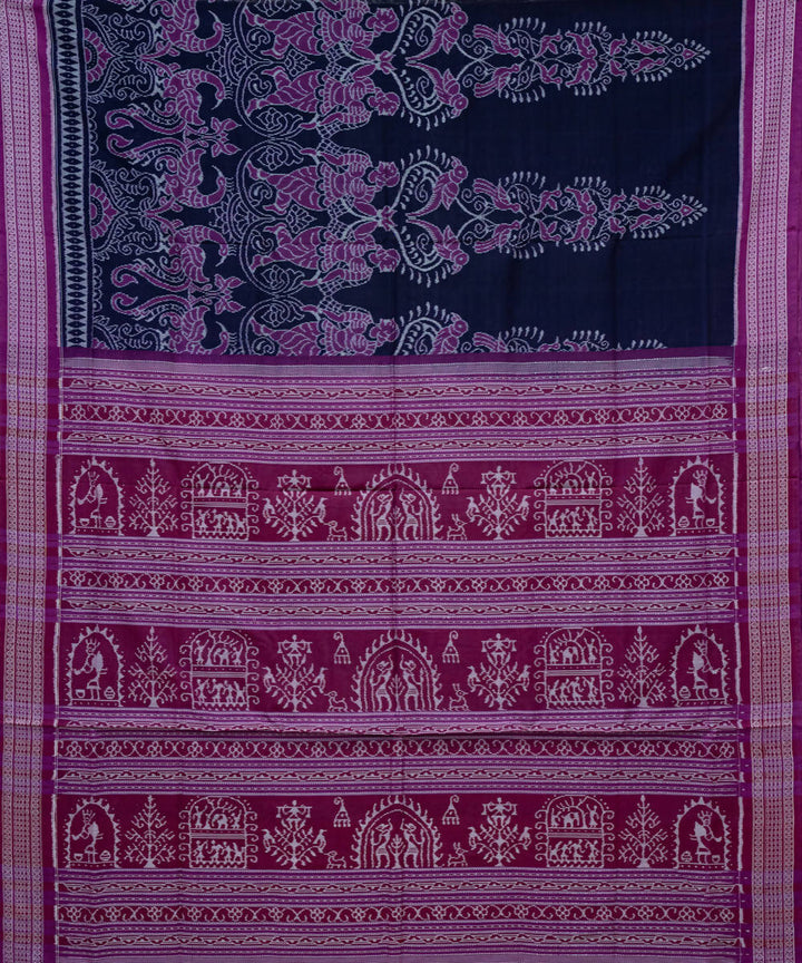 Black and dark magenta handloom cotton sambalpuri saree