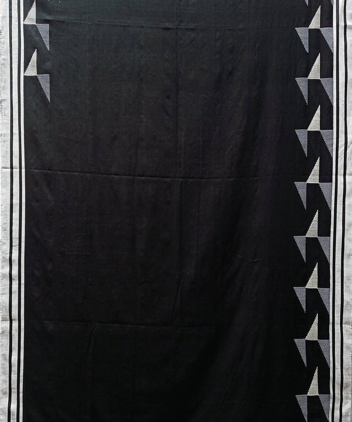 Black white hand woven extra weft cotton saree