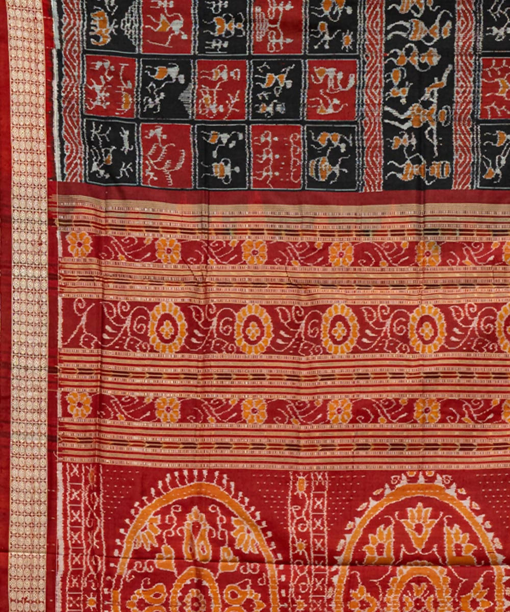 Black burgundy ikat silk handloom sambalpuri saree