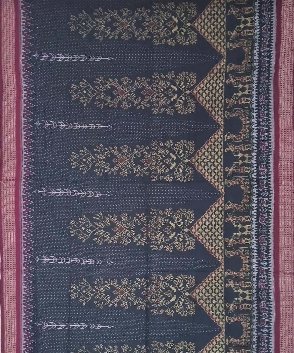 Black bulgarian maroon handloom cotton sambalpuri saree