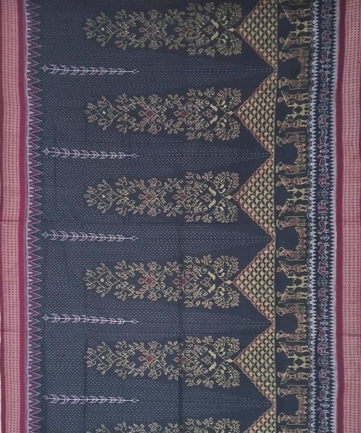 Black bulgarian maroon handloom cotton sambalpuri saree