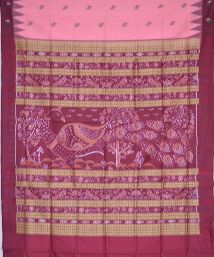 French pink and maroon handwoven silk bomkai saree