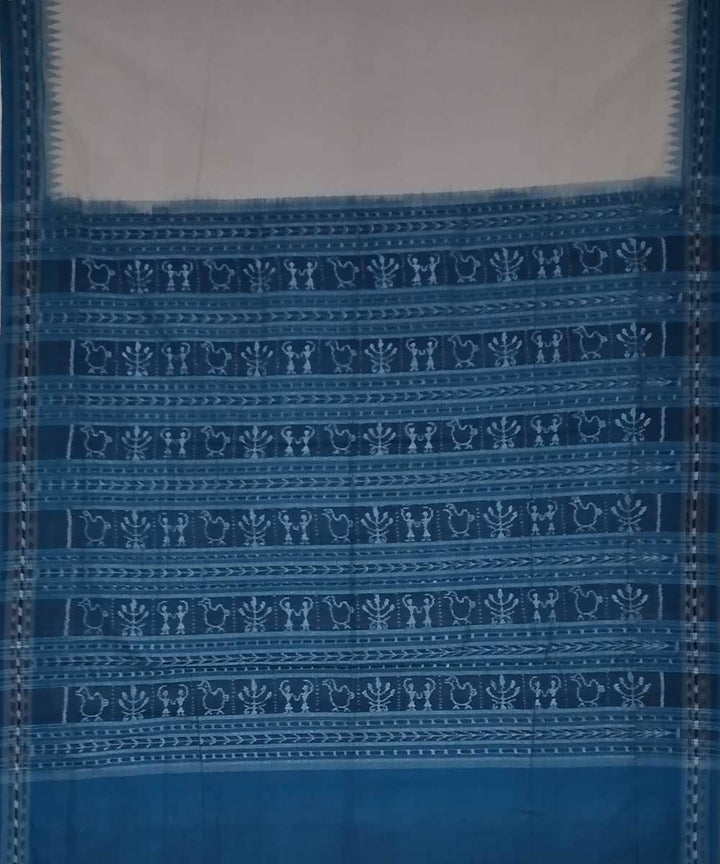 Offwhite bottle green handwoven sambalpuri ikat cotton saree