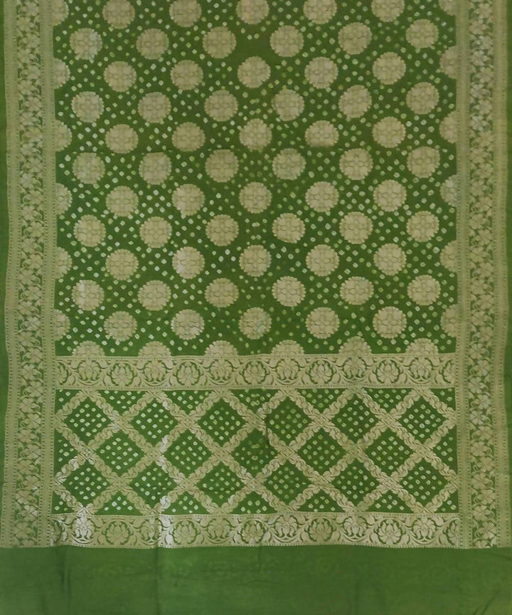 Light Green Handprinted tie dye Bandhani Silk Saree
