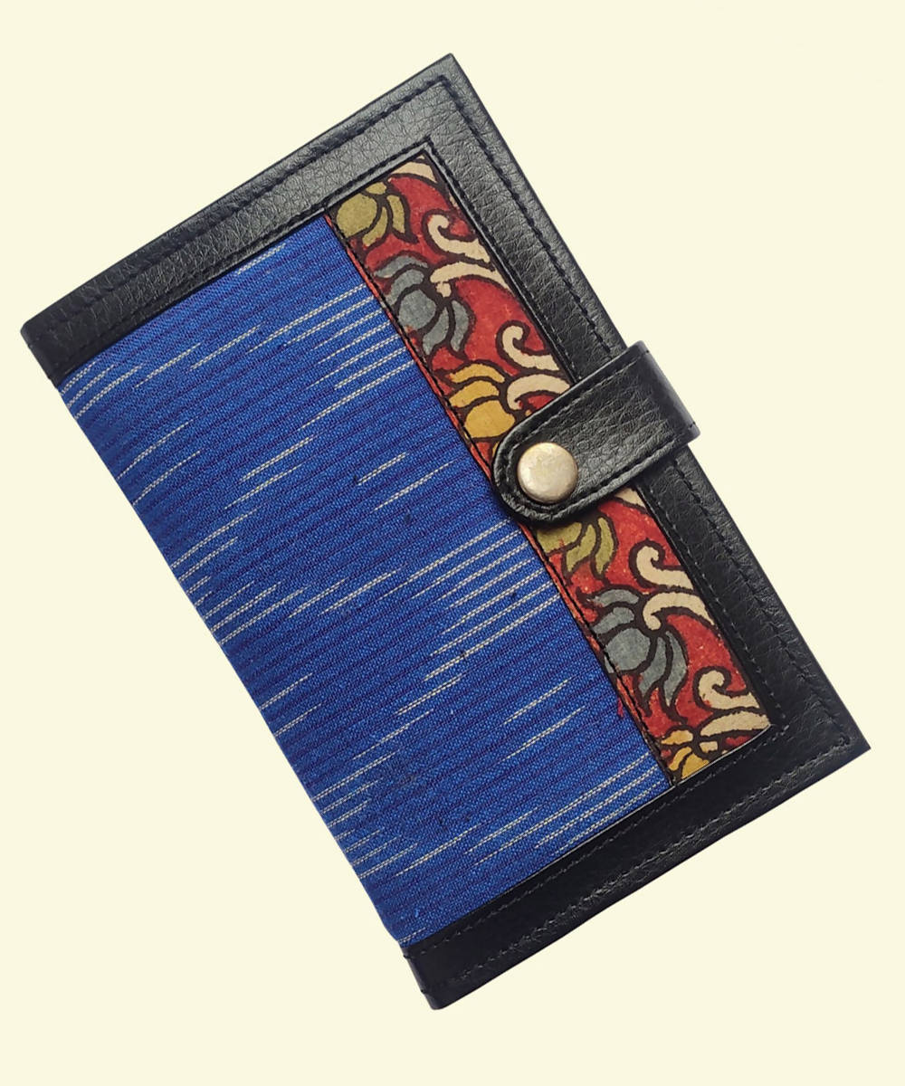 Blue Art leather with ikkat cotton Kalamkari Ikkat Wallet