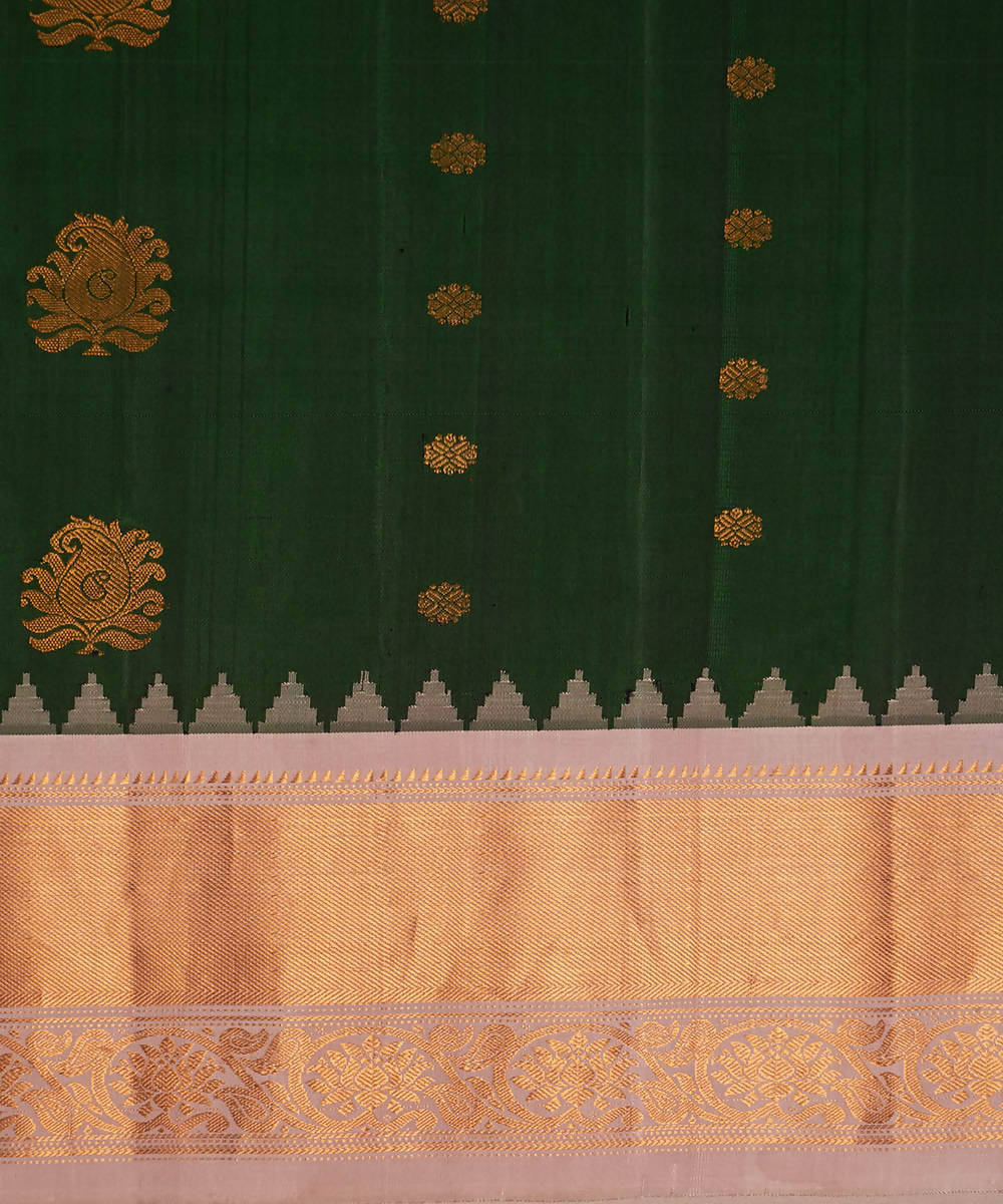 Dark forest green handwoven silk gadwal saree