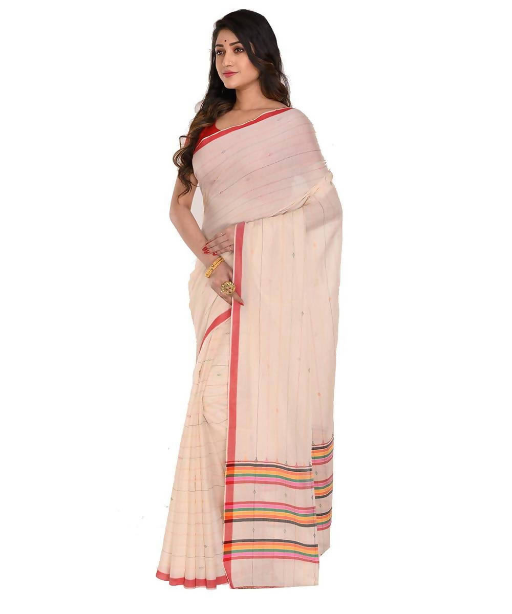 Handloom bengal off white cotton saree