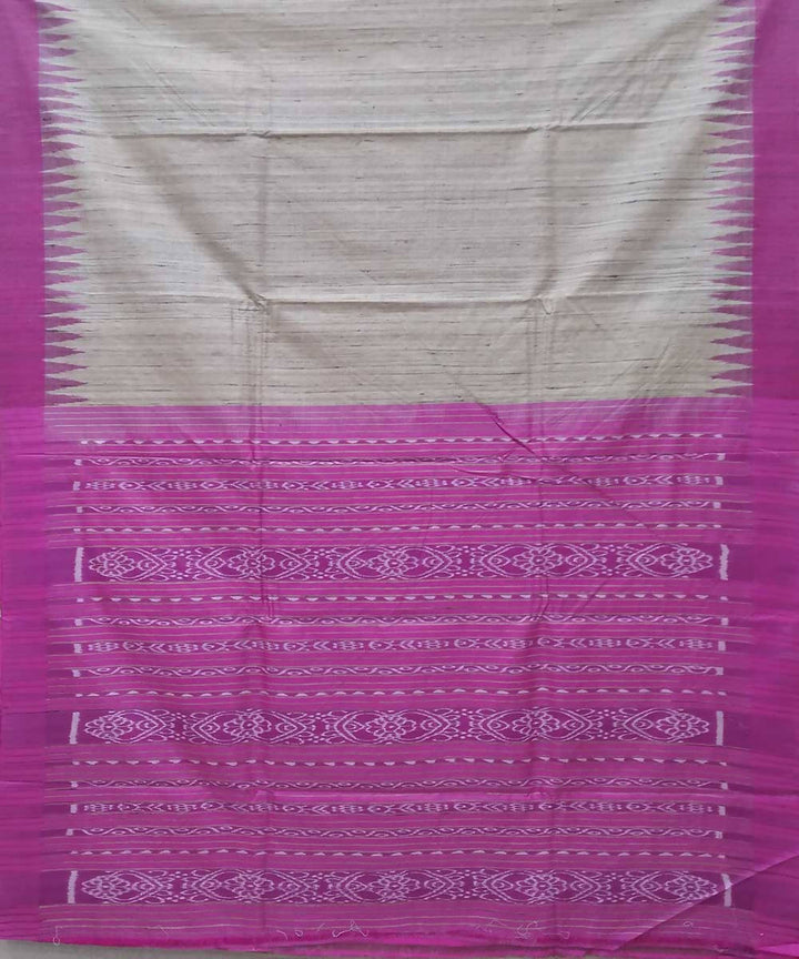 Offwhite pink handwoven tussar silk saree