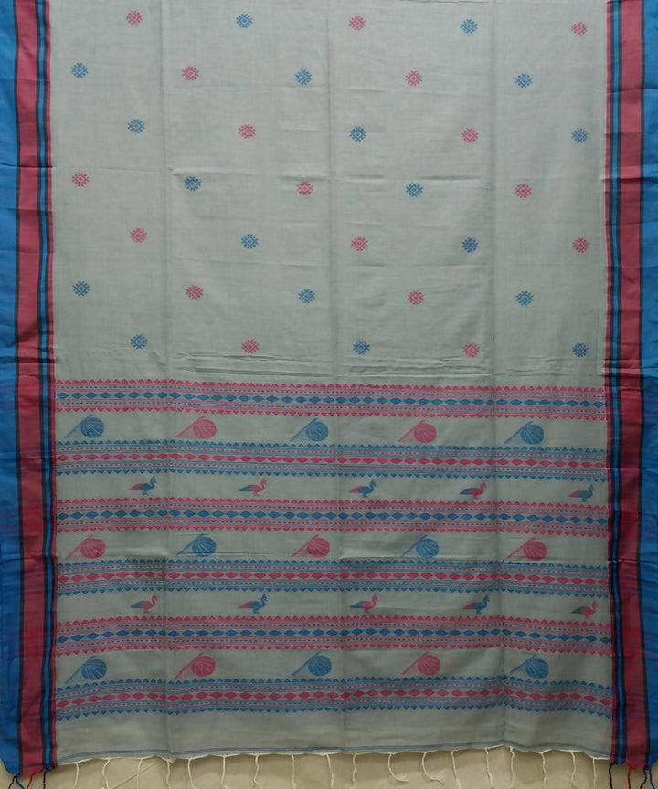 Light grey handwoven cotton bengal saree