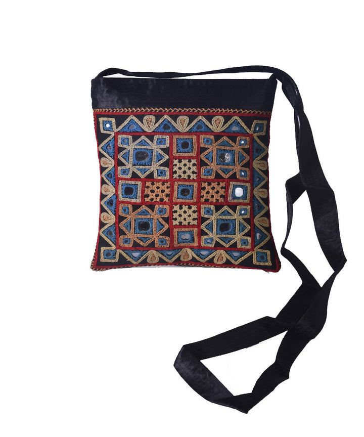 Black blue hand embroidery mashroo cross body sling bag