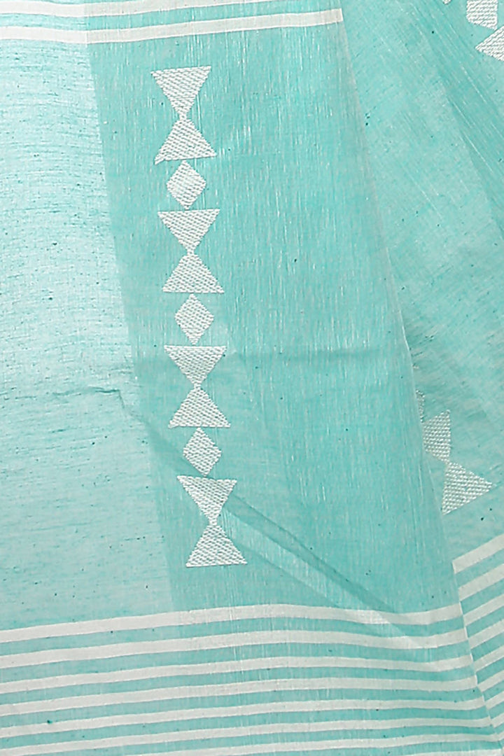 Handloom bengal sky blue cotton jamdani saree