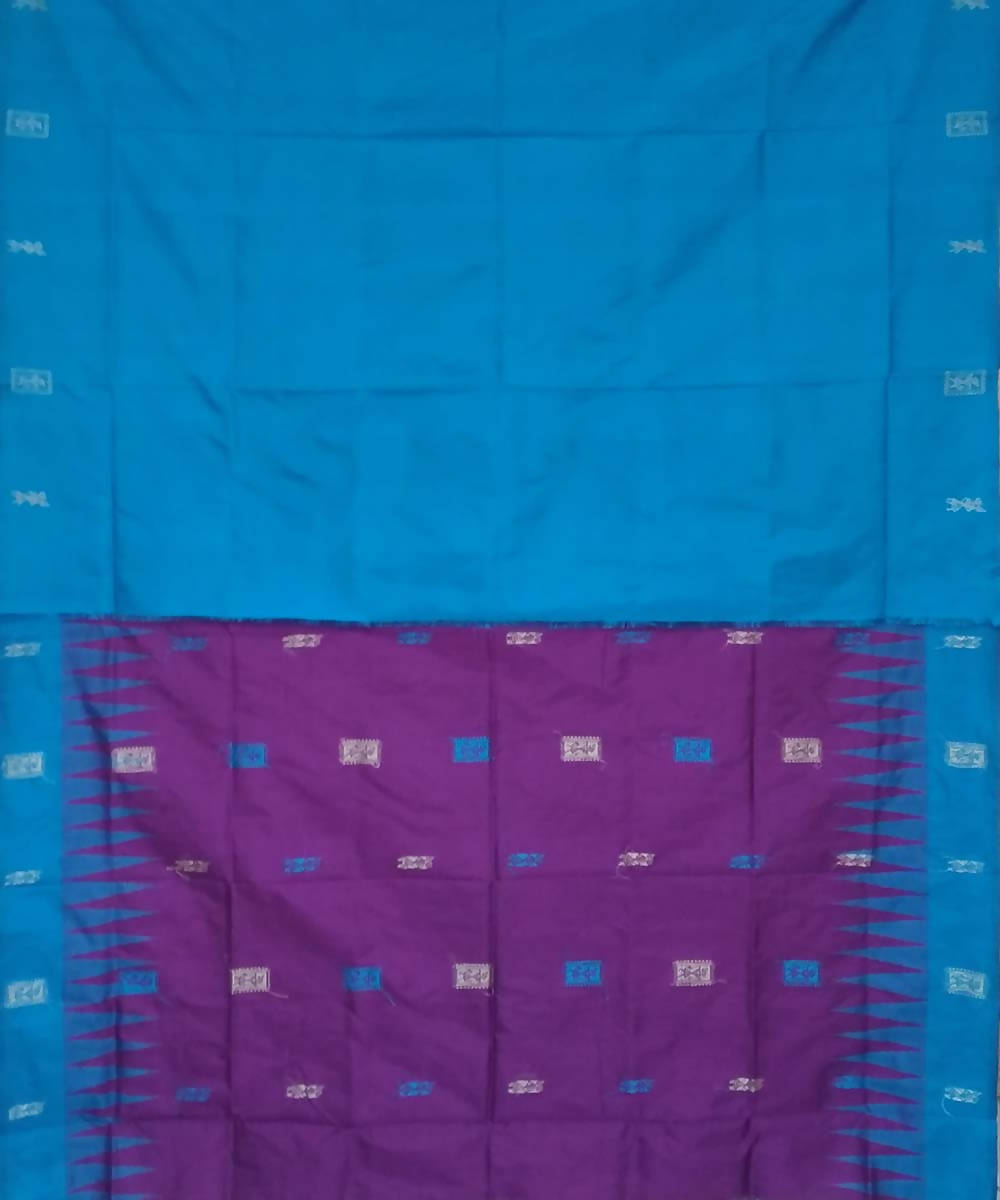 Dark orchid cobalt blue handwoven bomkai silk saree