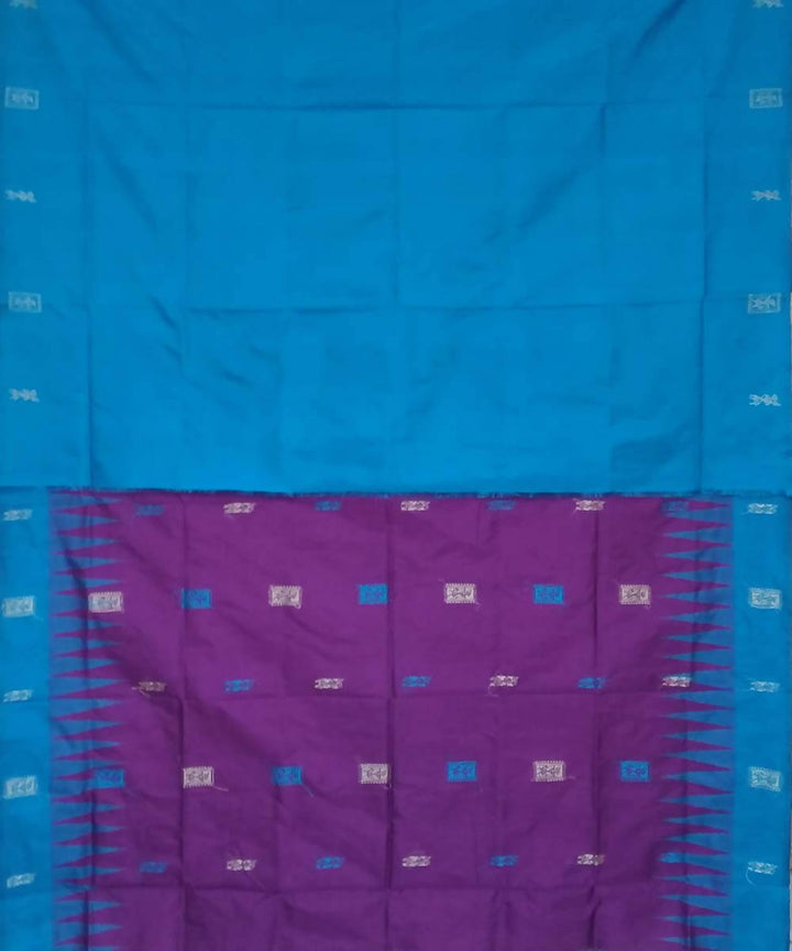 Dark orchid cobalt blue handwoven bomkai silk saree