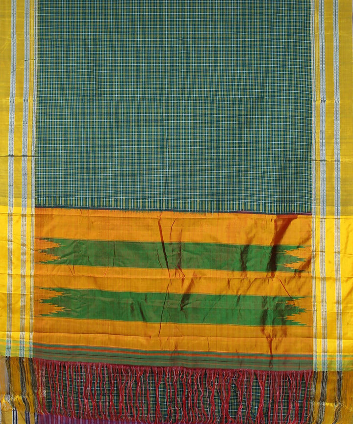 green yellow checks handwoven gomi teni border ilkal saree