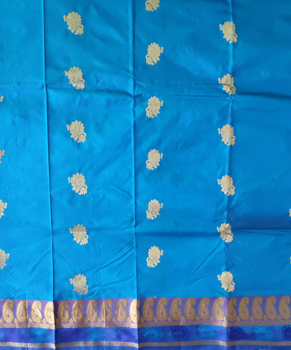 turquoise blue handwoven venkatagiri silk saree with jacquard border