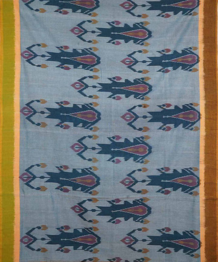 Pale sea blue cotton handloom ikat pochampally saree