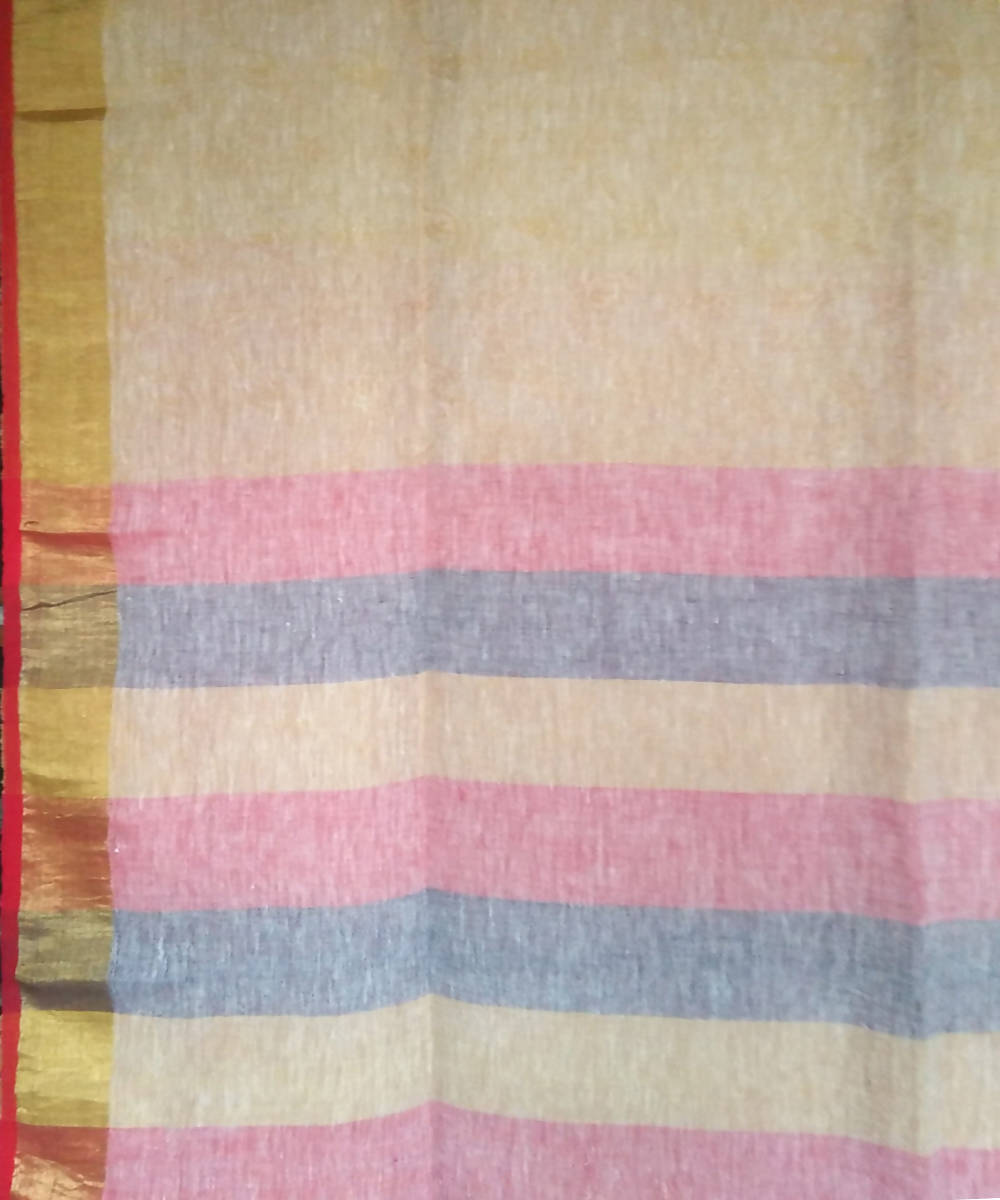 Light yellow bengal handwoven linen saree