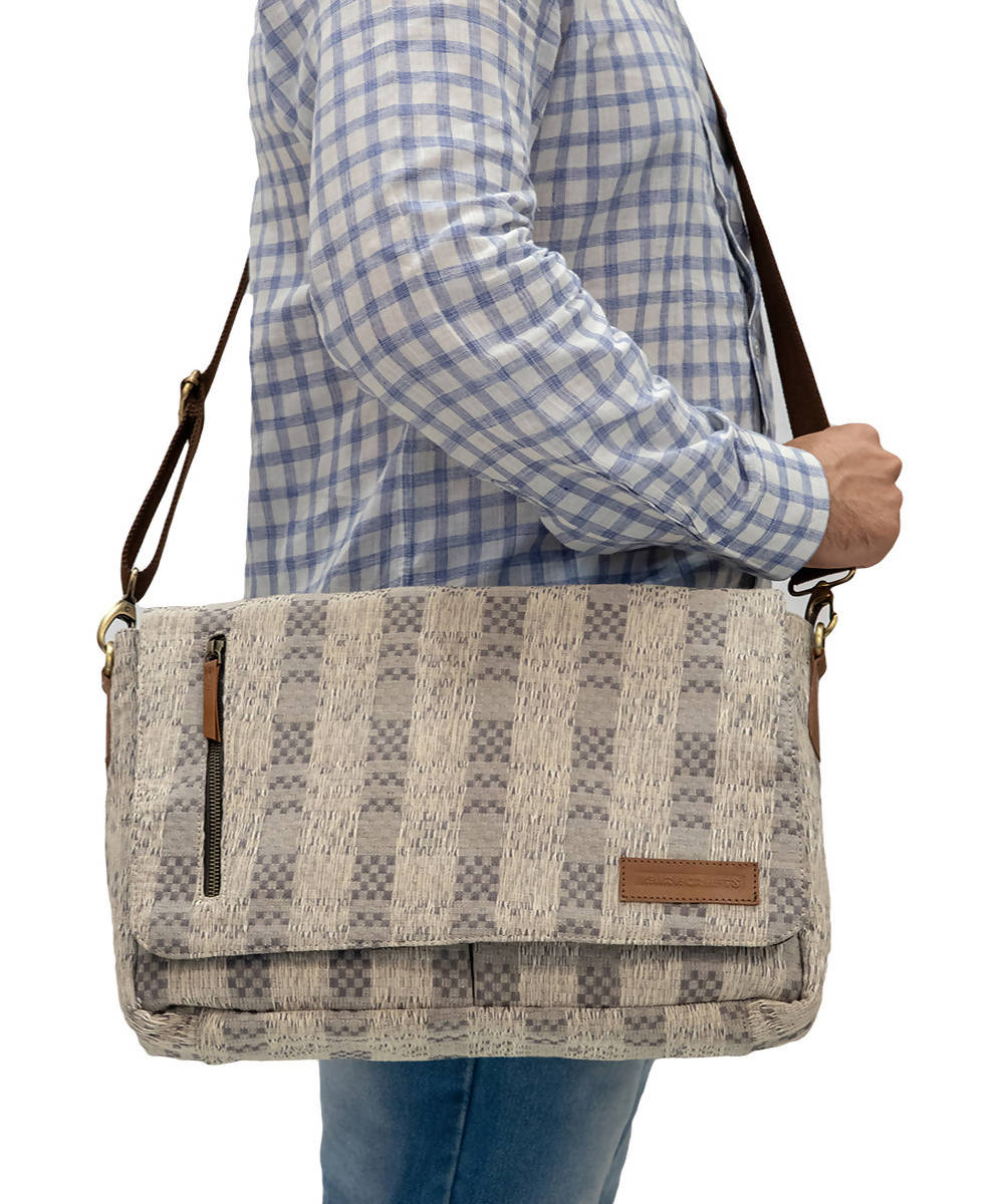 Grey Handwoven Cotton Laptop Messenger Bag