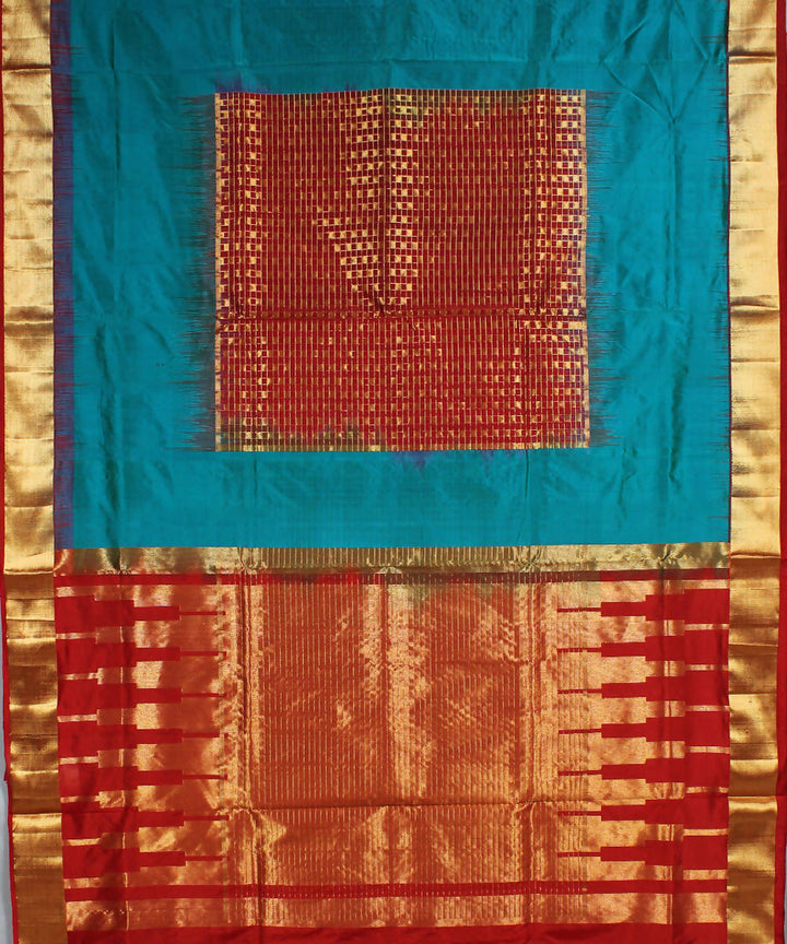 Blue Red Karnataka Handloom Silk Saree