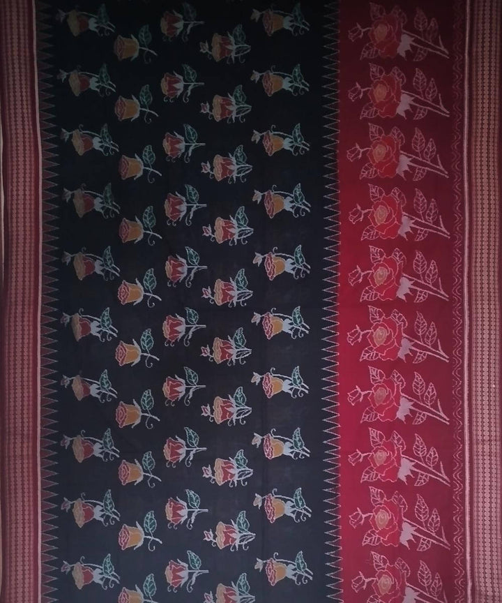 Black bulgarian rose handloom cotton sambalpuri saree