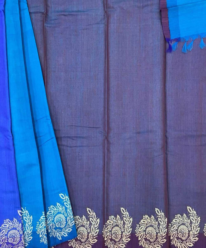Cobalt blue berry blue handwoven plain tussar silk saree