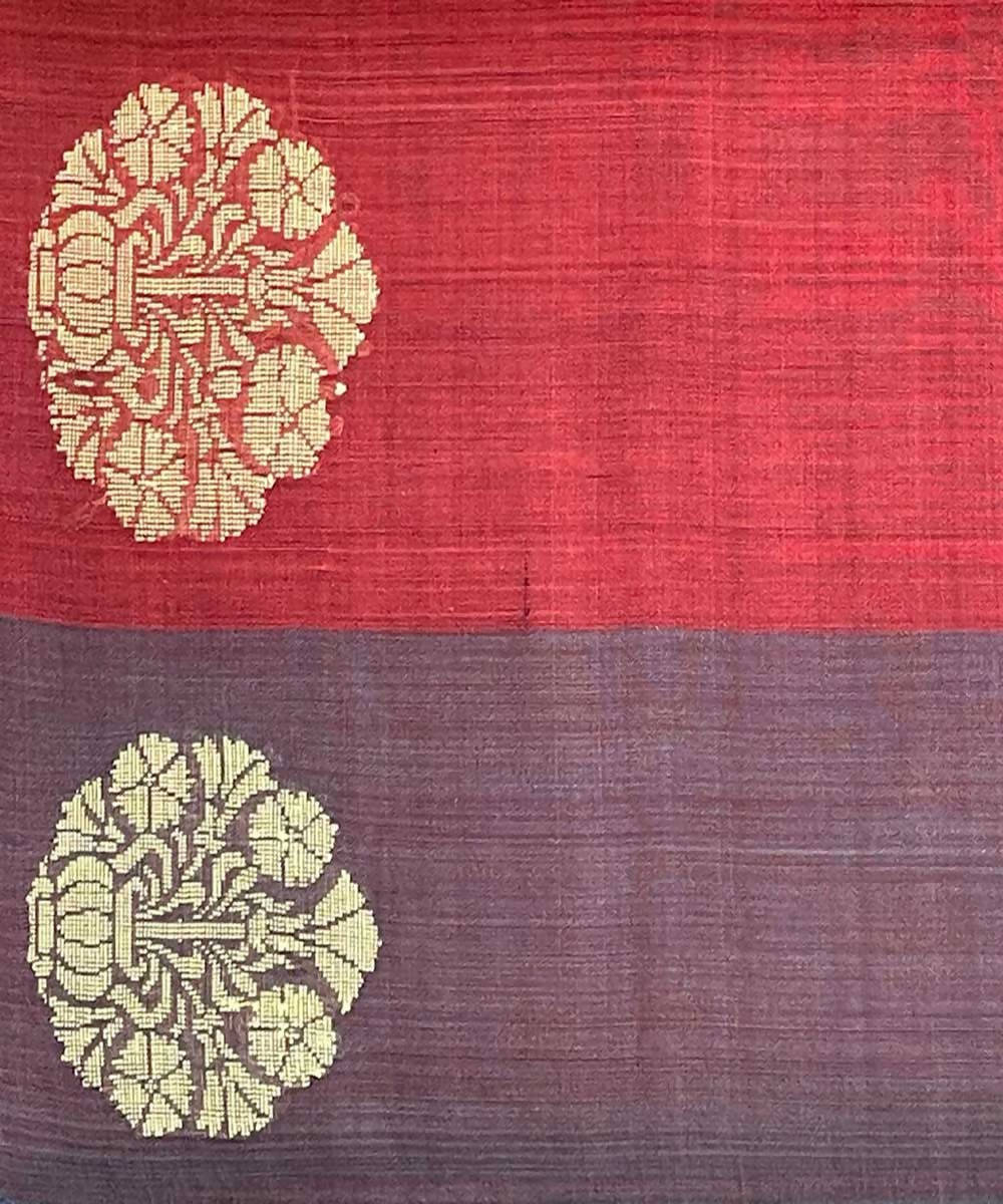 Red grey blue handwoven striped tussar silk saree
