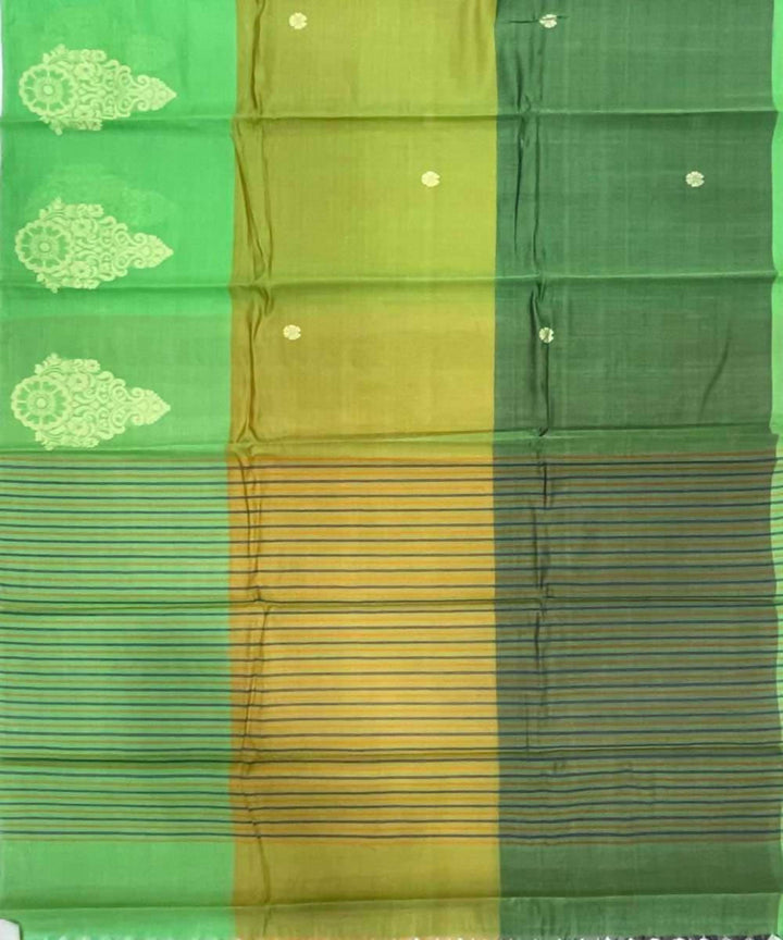 Green handwoven striped tussar silk saree
