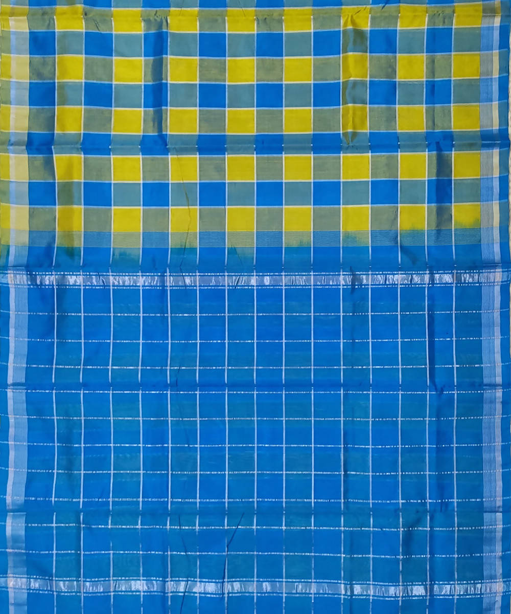 Blue yellow checks Handwoven Sico Venkatagiri Saree